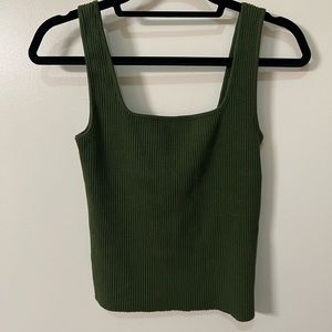 Green Vince Ribbed Square-Neck Tank